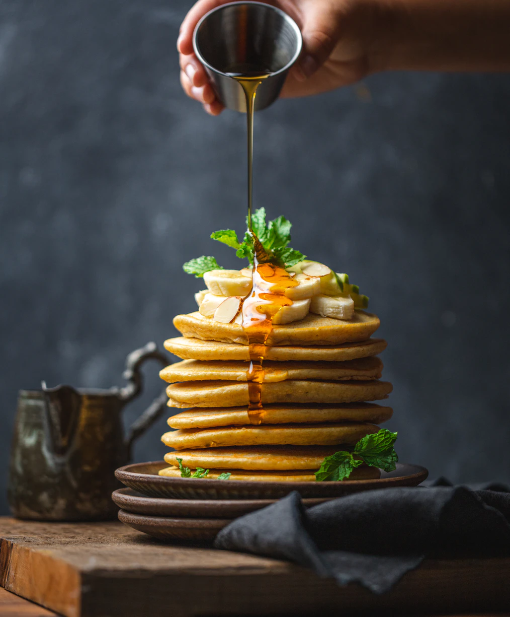 Strawberry Oatmeal Pancake with Honey Syrup
